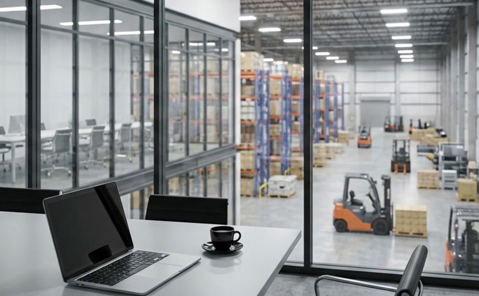 Oficina premium · vista al depósito